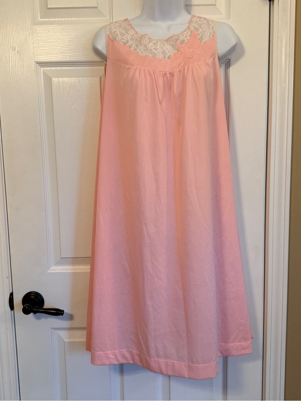 Vintage Gossard Pink Nightgown Flowy Embroidered Lace Nylon XLarge Made USA